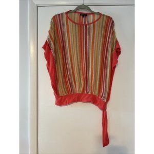 ANNE KLEIN Summer Linen Light Blouse Tunic Flowy Colorful Thin Sexy - L